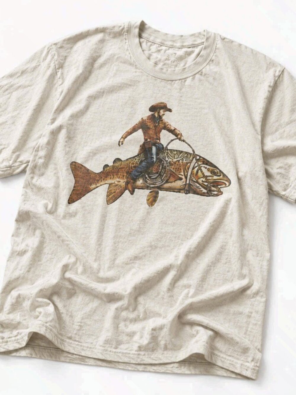 Cowboy Riding Giant Fish Graphic Tee Off-White